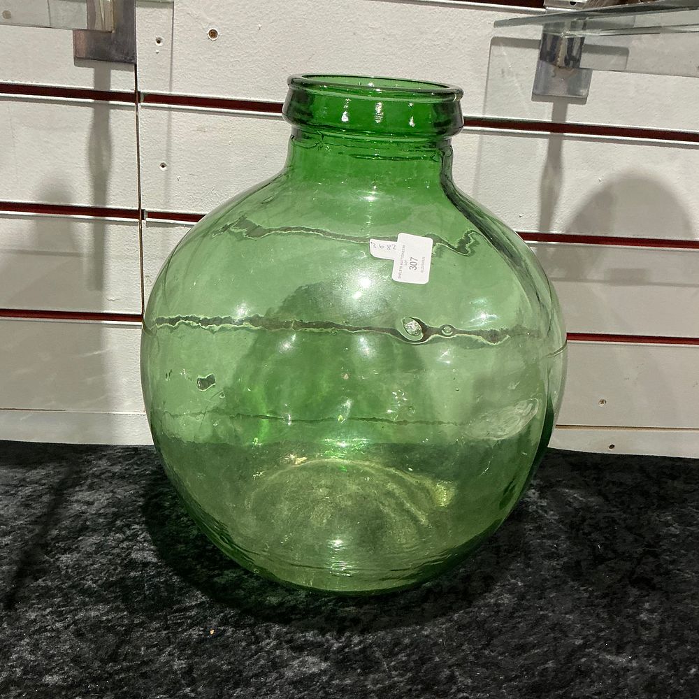 Lot 307: Large Emerald Green Hand-Blown Glass Demijohn