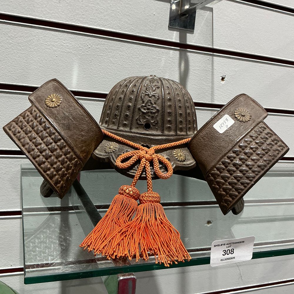 Lot 308: Japanese Cast Metal Miniature Kabuto Samurai Helmet