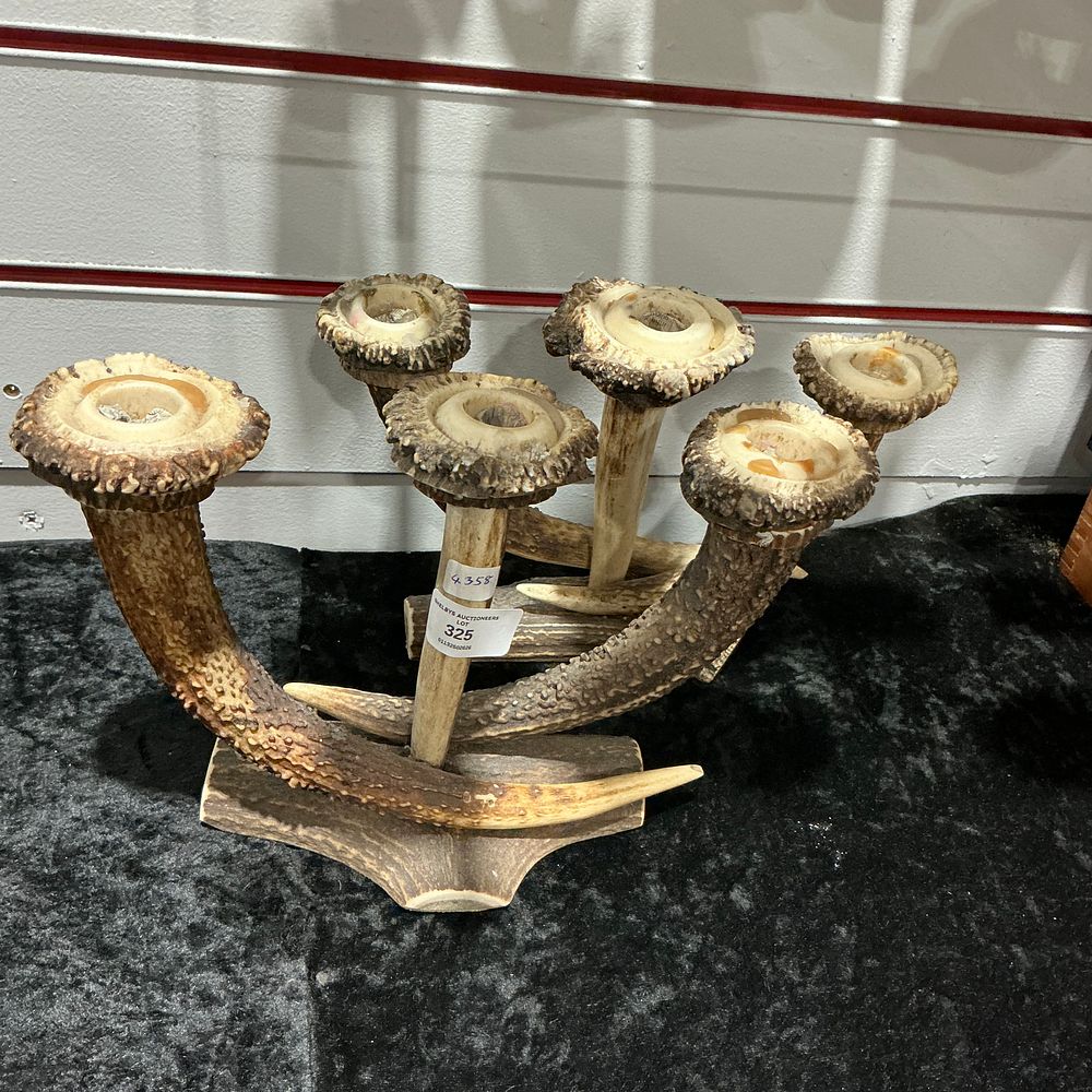 Lot 325: Multi-Coronet Red Deer Antler Table Candelabrum