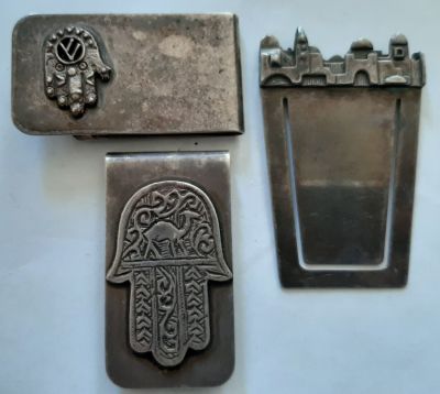 לוט 3 סימניות משולבות כסף ומתכת (הדימויים עשויים כסף שתיים עם חמסה ואחת נוספת נוף ירושלים.