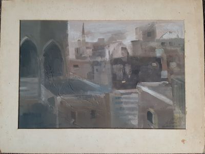 N. SEMO (ניסים סמו) . ציור שמן על קרטון נוף ירושלים. לא ממוסגר. גודל 36X28 ס"מ.