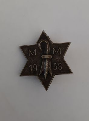 סמל לא מוכר בצורת מגן דוד משנת 1958 עשוי מתכת עבה כמו פלאק לא פח.