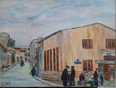 אלזה בק - בית כנסת בנווה צדק תל אביב. שמן על בד. גודל כ 60X80 ס"מ. לא ממוסגר.