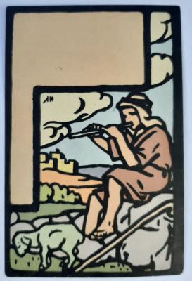 גלויה צבעונית בהוצאת הדר ירושלים ארץ ישראל פלשתינה ציור של אמן בצלאל מאיר גור אריה. שנות העשרים 