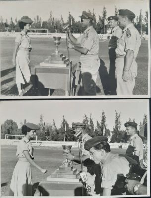 2 צילום מקוריים. מסדר הענקת גביע בצה"ל על ידי הרמטכ"ל משה דיין. צילומים בגודל גלויה.