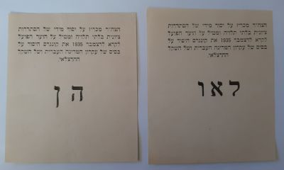 טופסי הצבעה נדירים להחלטה על הקמת ההסתדרות הציונית החדשה של זבוטינסקי עם פרישתו מההסתדרות 