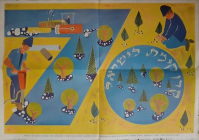 כרזה צבעונית של קק"ל , קרן קיימת לישראל, JNF, KKL, JEWISH NATIONAL FUND 
כרזה לא שכיחה - 70 שנה 