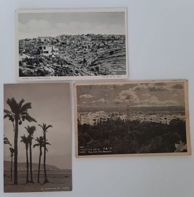 לוט 3 גלויות חיפה תקופת פלשתינה סביבות שנת 1930-1940 וגלויה משנות ה 50.