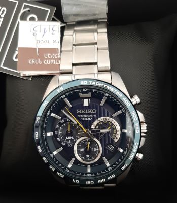 שעון סייקו SEIKO חדש. כרונוגרף קוורץ. עמידות עד לעומק 100 מטר. סט מלא קופסה, חוברת, כרטיס. 