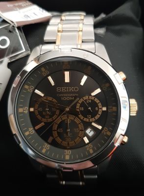 שעון סייקו SEIKO חדש כרונוגרף קוורץ. עמידות עד לעומק 100 מטר. סט מלא קופסה, חוברת, כרטיס. 