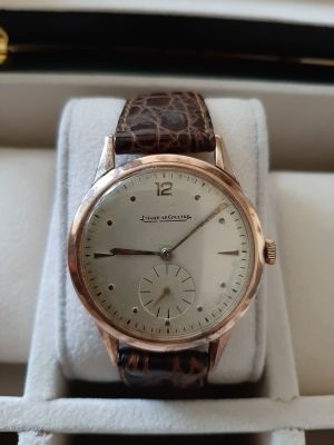שעון ייגר לה קולטרה זהב JAEGER LECOULTRE שעון לגבר זהב GOLD 14K. רצועת עור לא מקורית. שעון מכני 