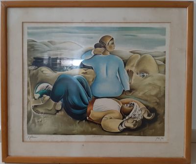 נחום גוטמן - ליטוגרפיה חתומה בפלטה. ממוסגרת ומחופה בזכוכית.