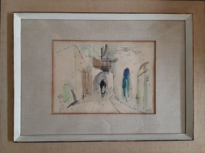 שמואל טפלר - אקוורל חתום. ממוסגר. גודל כ 23X31 ס"מ, גודל מסגרת כ 45X58 ס"מ. כתמים.