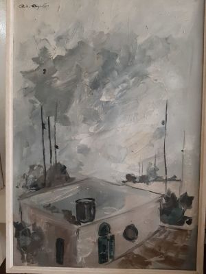 חיים רוזנטל - ציור שמן גדול על בד. חתום בצד שמאל למעלה, ממוסגר.