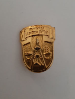 סיכה ישנה סמל העיר קרית שמונה. בצבע זהב.