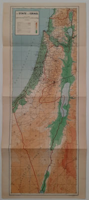 מפה - מפת ישראל על ידי דר' צבי הלוי תל אביב 1950. גודל 59X25 ס"מ.