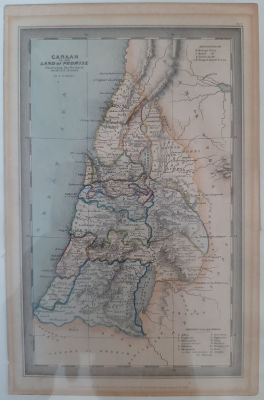 מפה עתיקה של ישראל (כנען הארץ המובטחת) ממוסגרת. משנת 1831. גודל המפה 16.5&times;11 ס"מ. גודל 