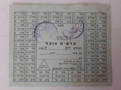 אמצעי תשלום צה"ל כרטיס אוכל שנת 1963
