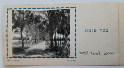נדיר - אגרת ברכה שנה טובה עם צילום מקורי מודבק מסדרת מראות נתניה על ידי הצלם פוטו גילאי. סביבות 