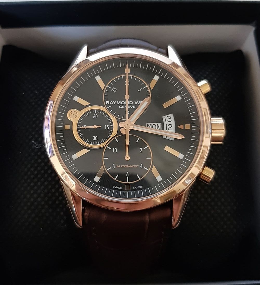 שעון ריימונד וויל פרילנסר אוטומטי Raymond Weil Freelancer כרונוגרף , קופסה זהב ורוד 18K rose 