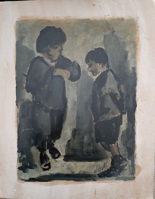 הנרי ד'אנטי - שמן על קרטון - נערים. לא ממוסגר. גודל כ 43&times;57.5 ס"מ.