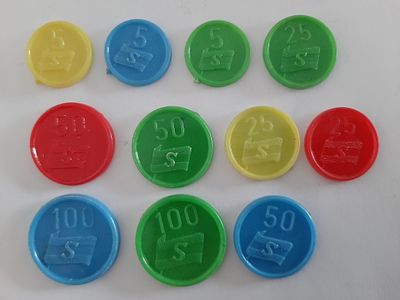 לוט 11 אסימוני שהיו בשימוש באניות חברת סמרפין הישראלית עשויים פלסטיק, ערכים שונים - 5, 25, 50 
