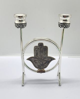 פמוטי שבת במצב טוב מאוד לא היה בשימוש מעולם! עם חמסה כיתוב ירושלים. 
מידה: 14.5 על 