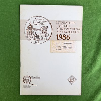 קטלוג או רשימת ספרים ופרסומים בנושאי נומיסמטיקה (חקר מטבעות) וארכאולוגיה משנת 1986, ככל הנראה 