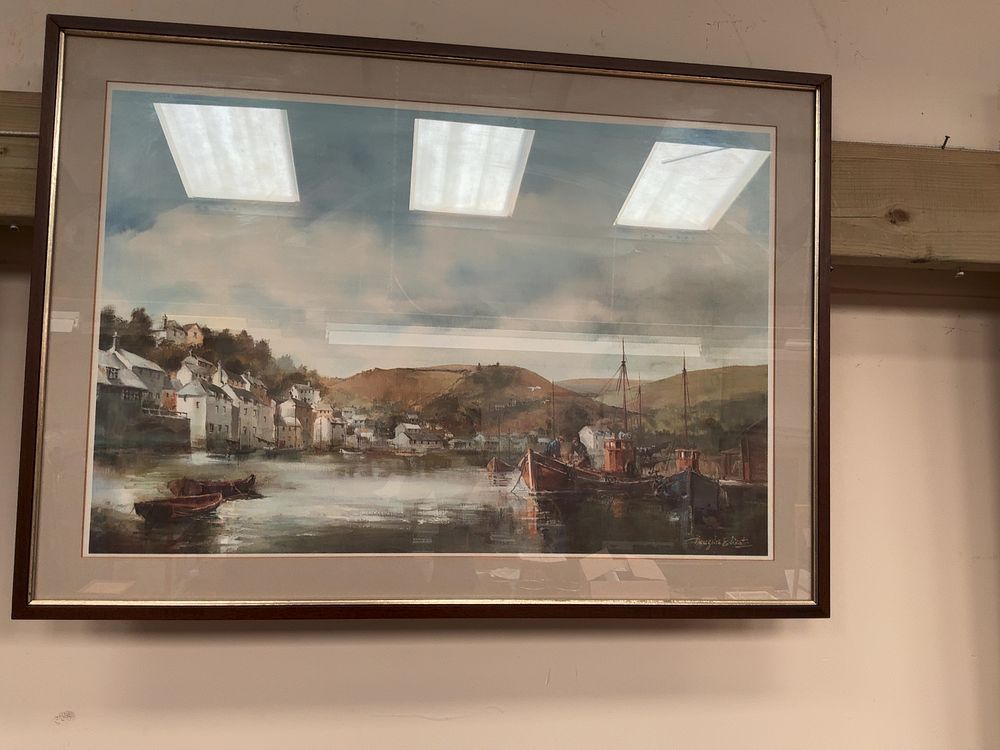Lot 188: Two Framed Works: A Watercolor Harbour Scene by...