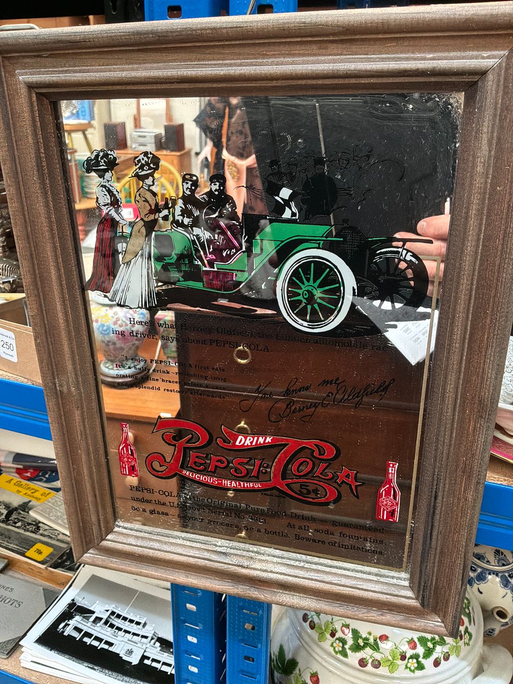 Lot 253: Vintage Pepsi-Cola Barney Oldfield Racing Advertising Mirror