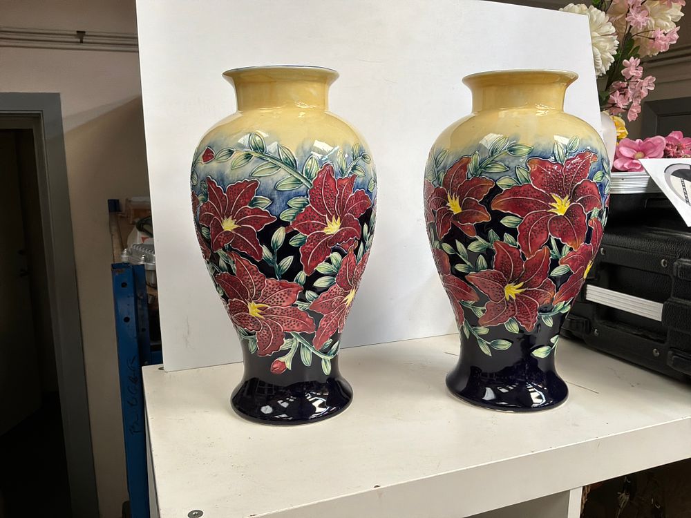 Lot 281: A Pair of Large Tubelined Art Pottery Vases
