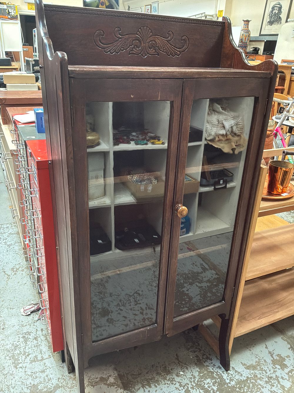 Lot 299: Folding Dark Stained Wooden Queen Anne Style Display...
