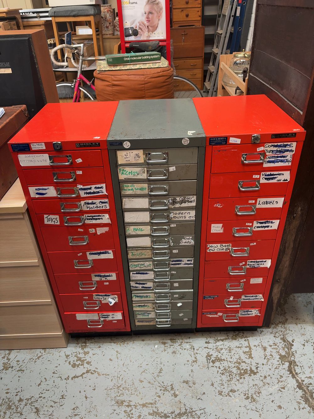 Lot 302: A Trio of Bisley 15-Drawer Steel MultiDrawer Cabinets