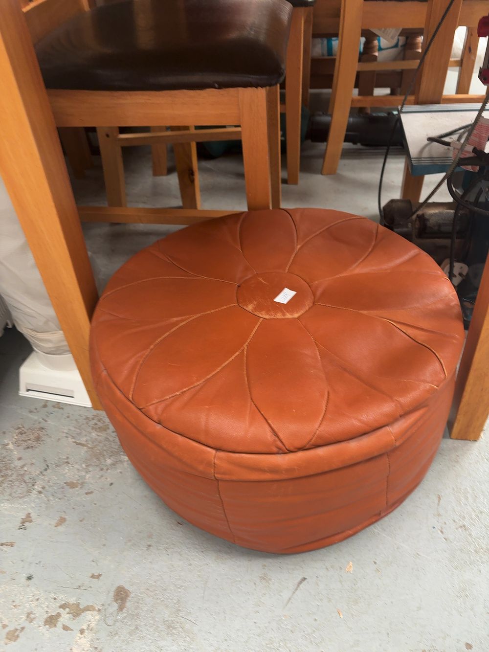 Lot 403: Moroccan-Style Circular Tan Leather Pouf