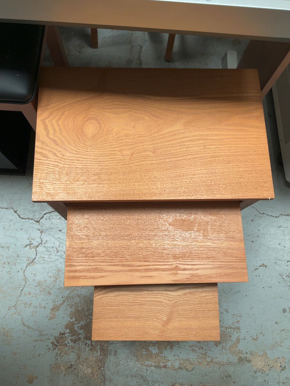 Lot 412: A Trio of Oak Veneered Nesting Tables in...