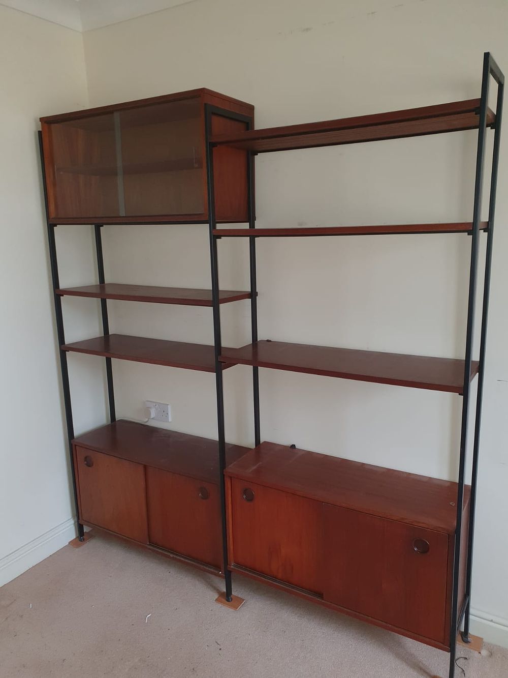 Lot 435: Avalon Mid-Century Teak and Metal Modular Shelving Unit...