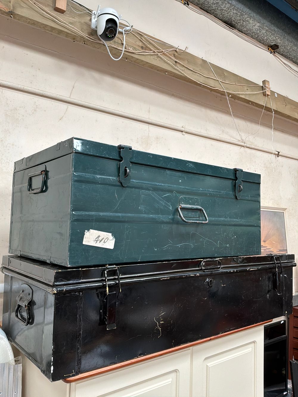 Lot 455: Two Industrial Metal Storage Trunks Including a Belgian...