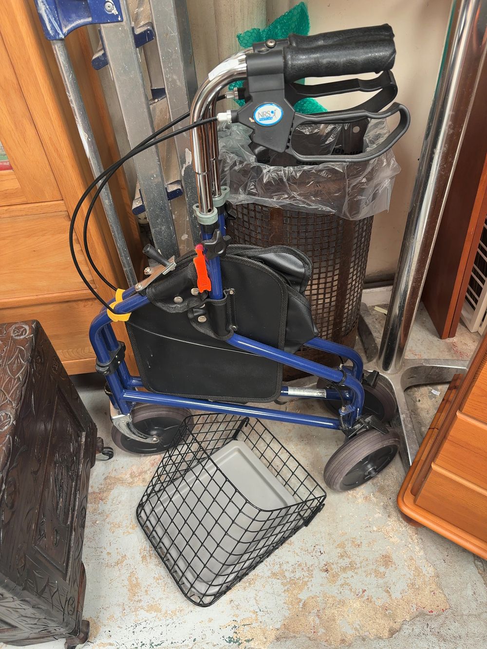 Lot 481: An NRS Healthcare three-wheeled mobility walker disability aid