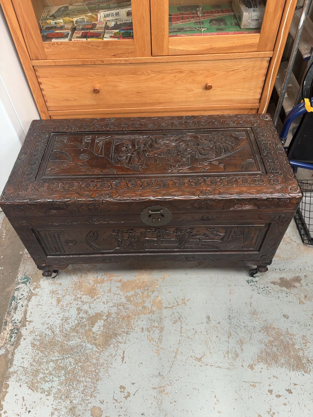 Lot 483: Mid-20th-century Chinese Carved Camphor Wood Storage Chest