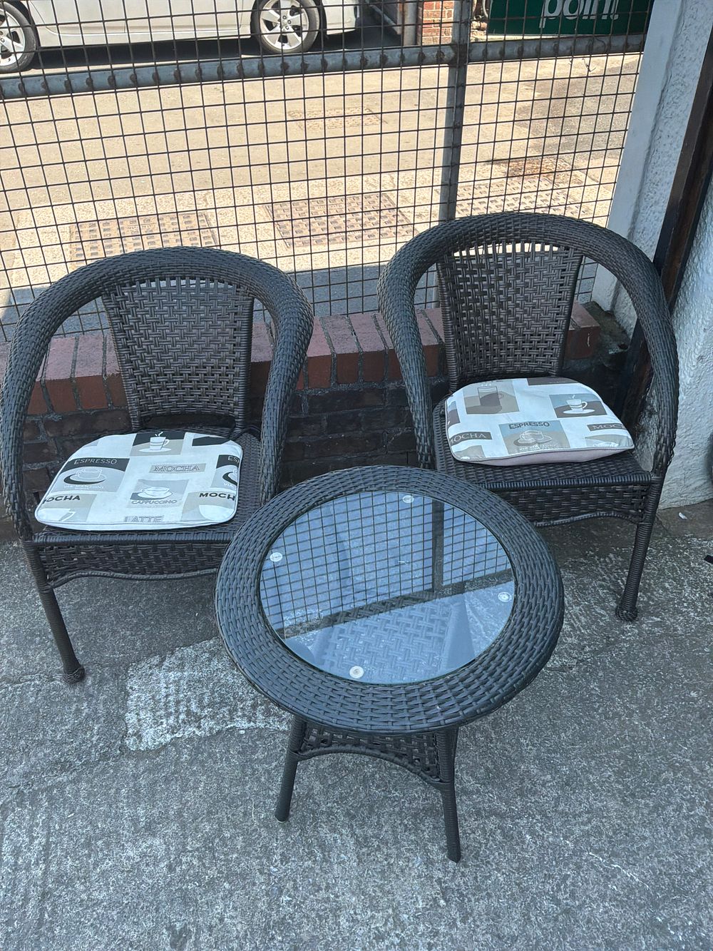 Lot 139: Garden table and 2 chairs 