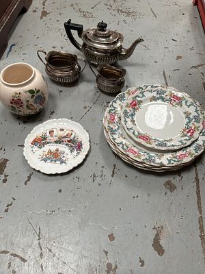 A Collection of English Ceramics and a Silver-Plated Tea Service