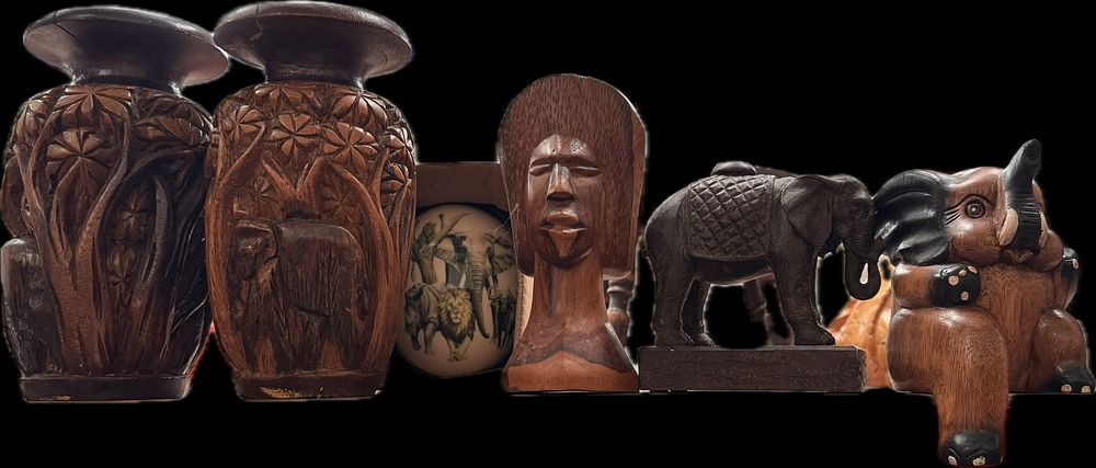 Lot 195: A Group of African-Themed Wooden Carvings and Decorative Objects