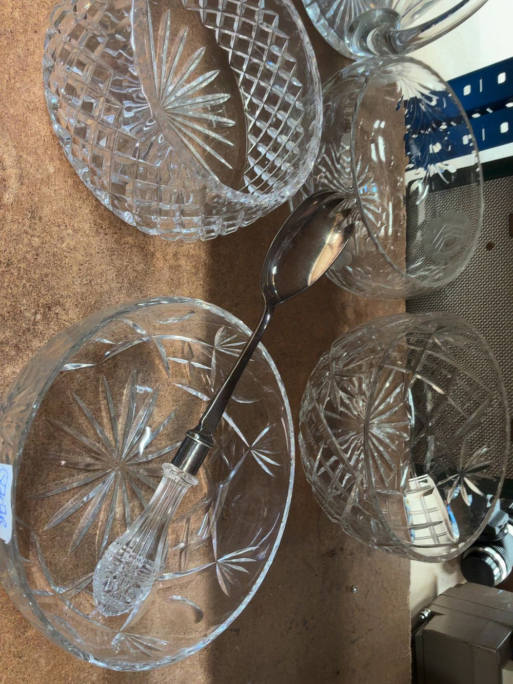 Lot 202: A Collection of 20th-Century Cut and Etched Crystal Tableware with a Serving Spoon