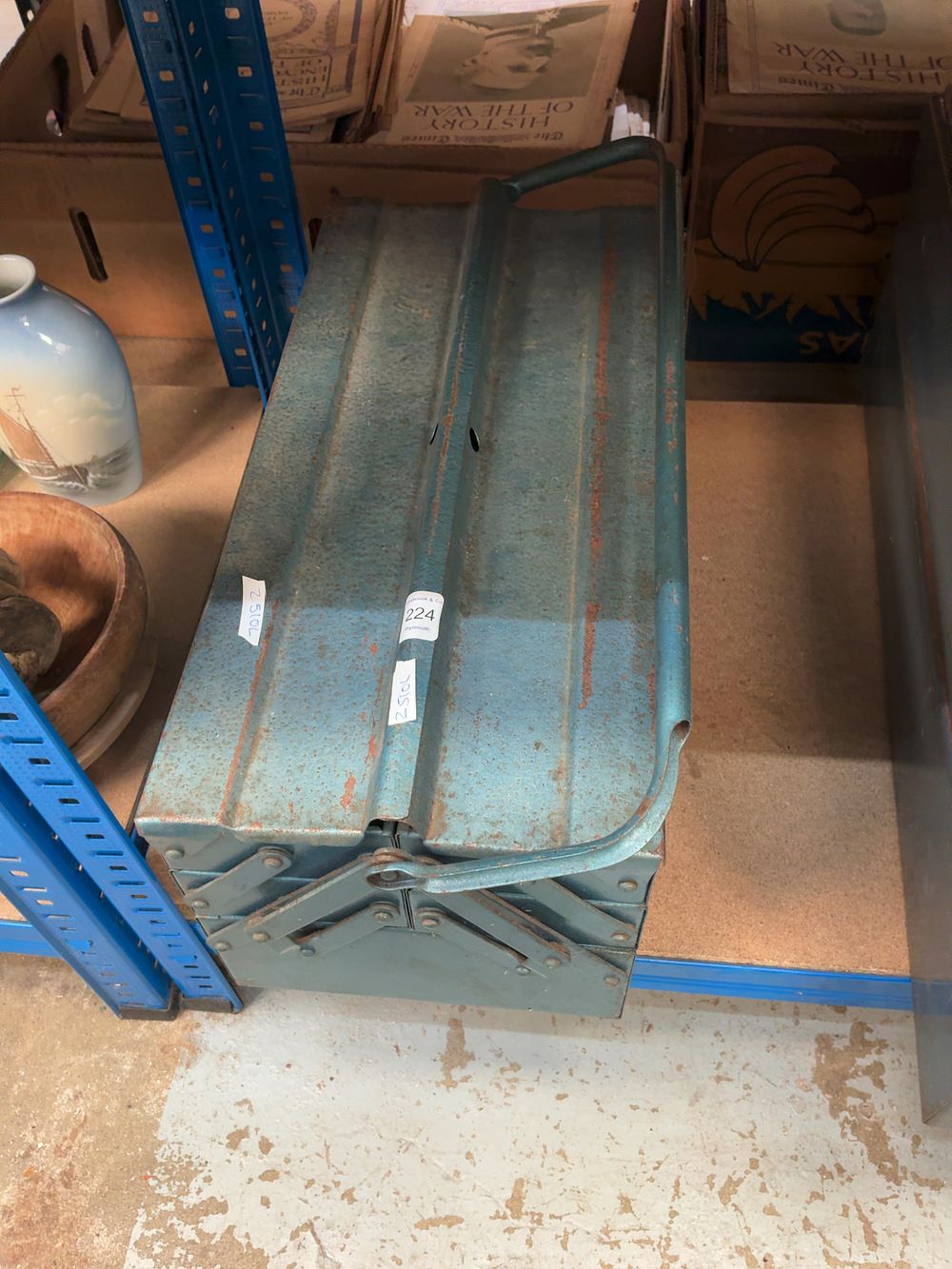Lot 224: Two Vintage Metal Cantilever Toolboxes and an Assortment of Hand Tools