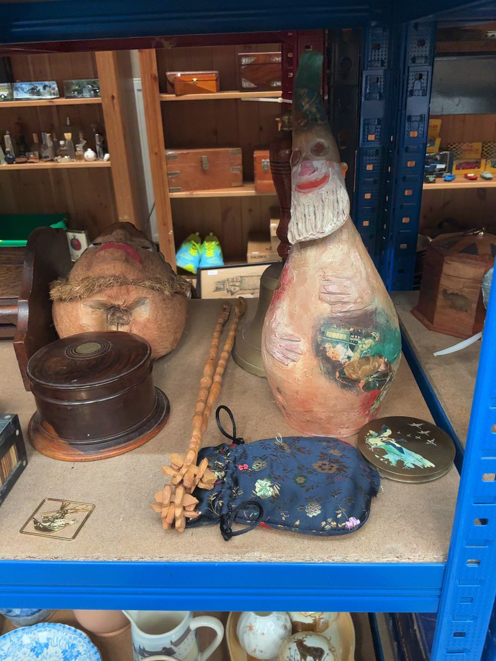 Lot 243: A Collection of Vintage Antiques and Decorative Items including a Hand Painted Gourd Santa Claus Figure
