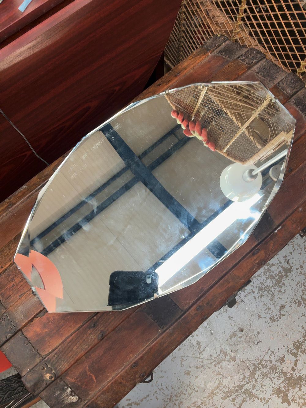 Lot 248: Mid-20th Century Art Deco Frameless Bevelled Wall Mirror