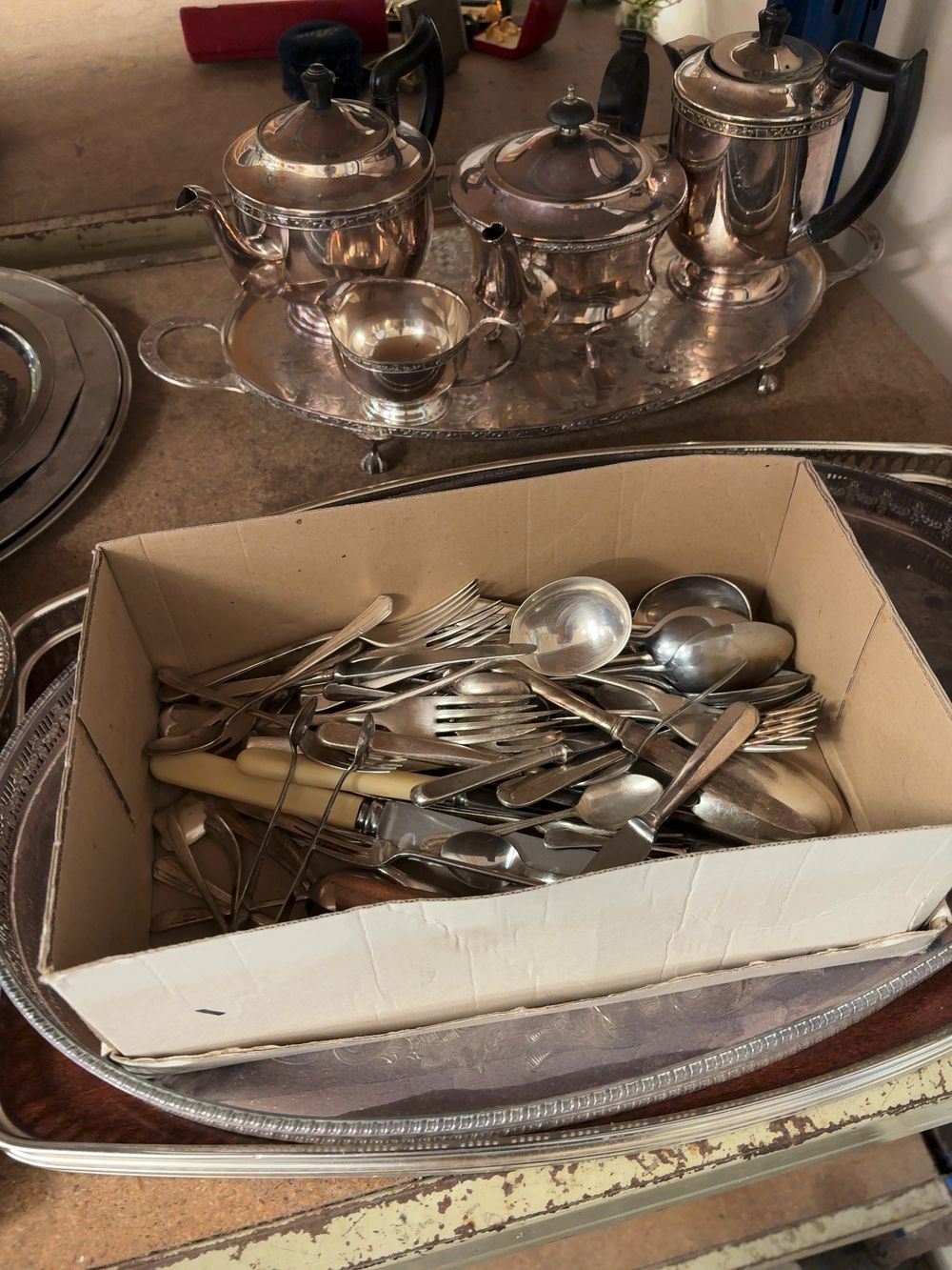 Lot 255: An Assortment of Silver-Plated Tableware, Flatware, and Decorative Metalware