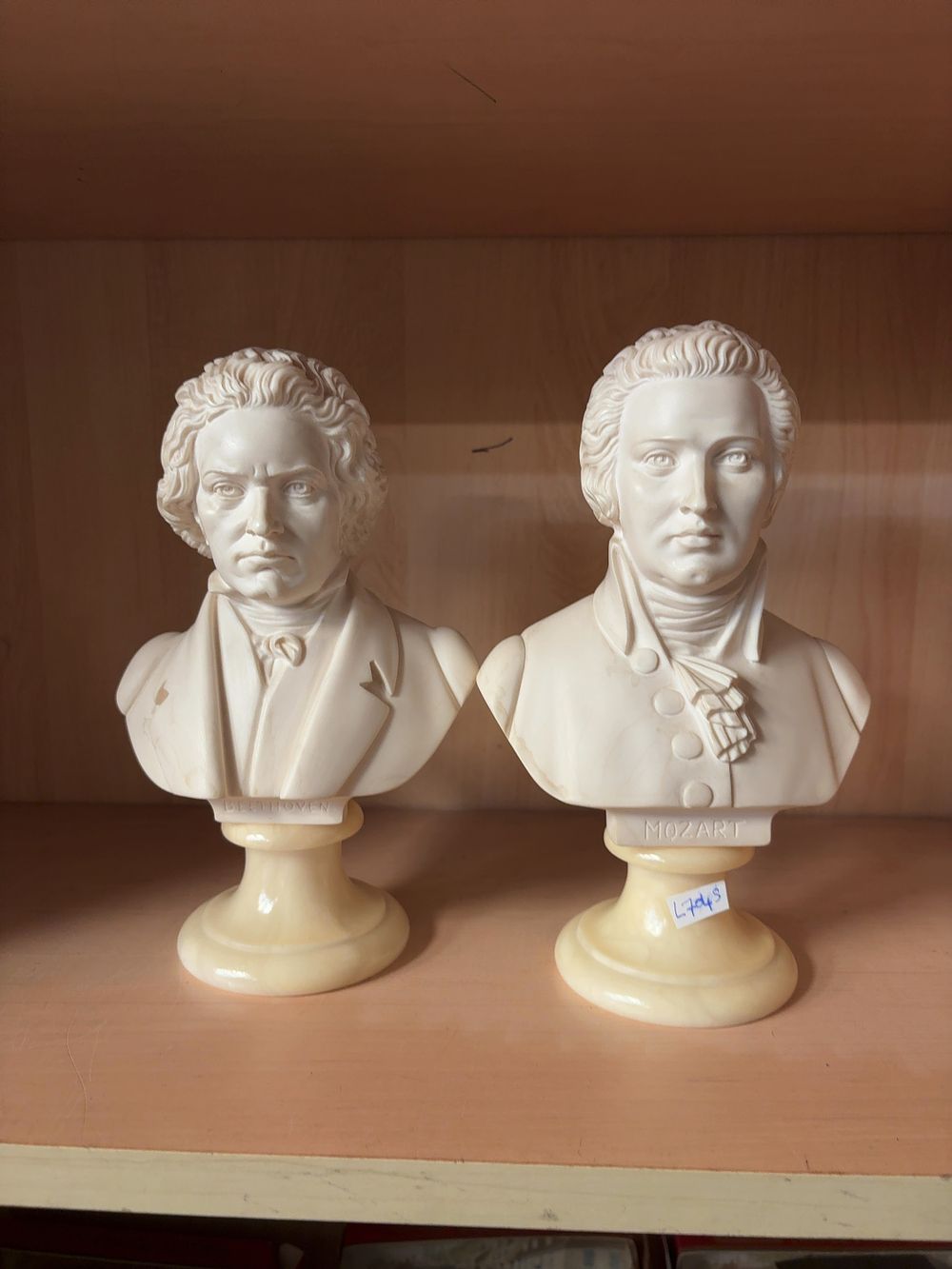 Lot 260: A Pair of Carved Alabaster Portrait Busts of Beethoven and Mozart