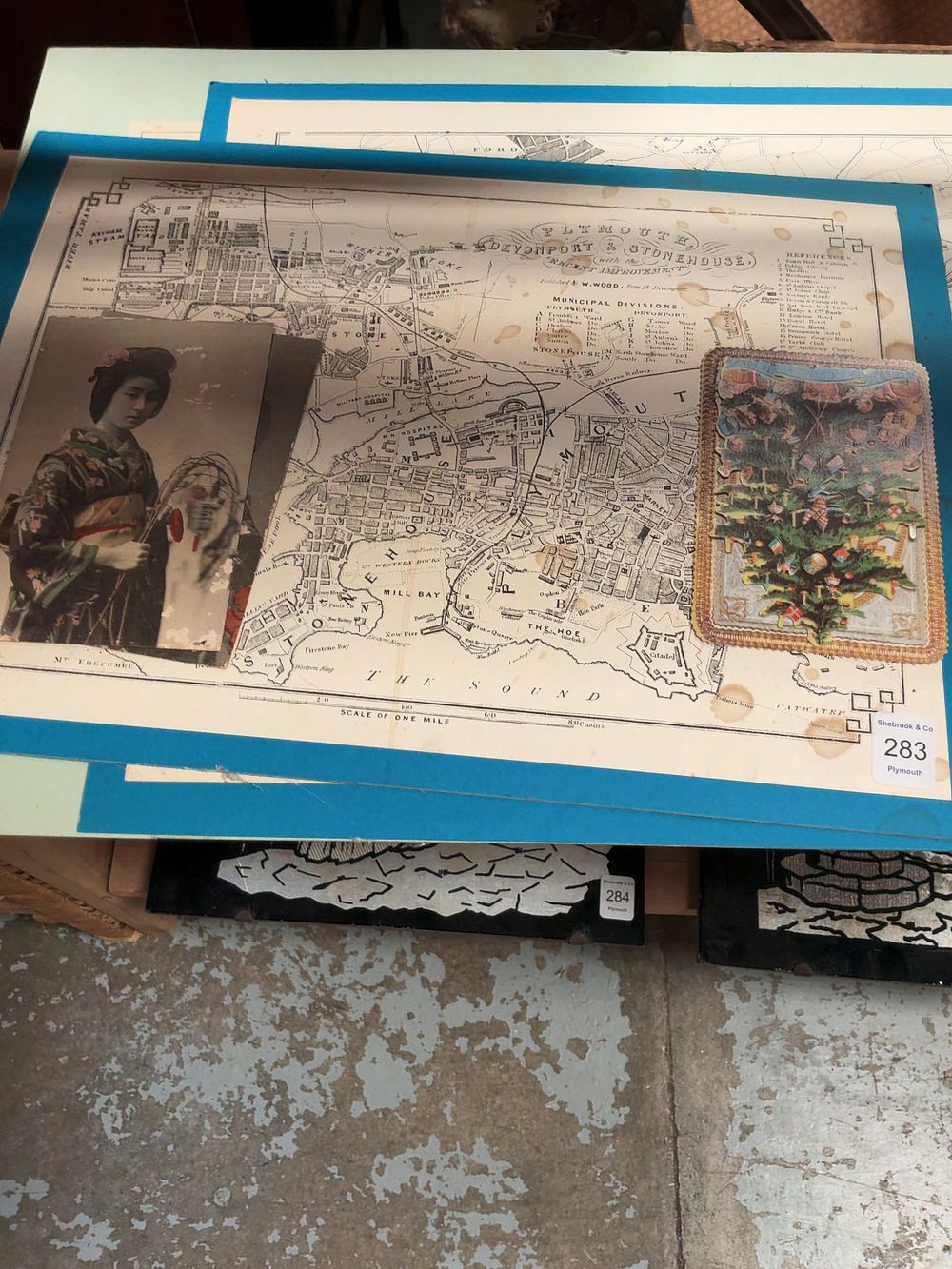 Lot 283: An Assortment of Antique Ephemera including a Plymouth Street Map and 1953 Coronation Souvenir Tin