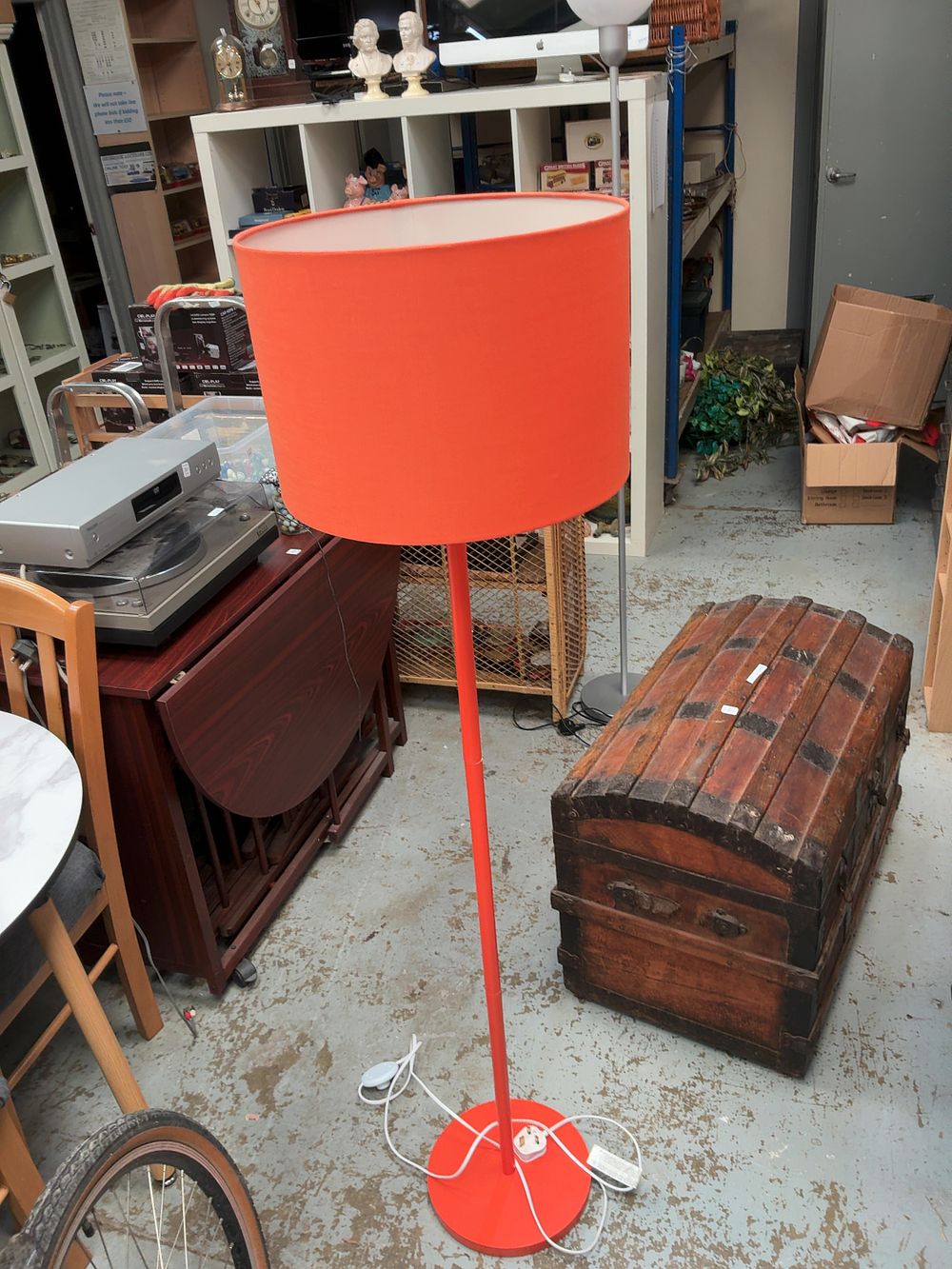 Lot 293: A Modern Monochrome Orange Floor Lamp with Matching Drum Shade